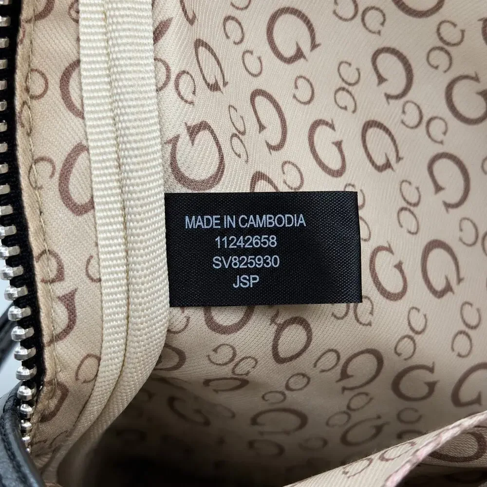 GUESS Los Angeles Mini Backpack Black Logo Print Zip Pocket Womens Bag